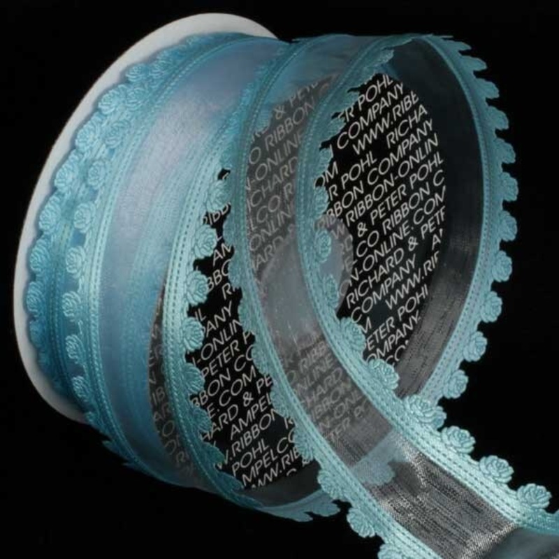 The Ribbon People Turquoise Blue Floral Edge Wired Craft Ribbon 1.5″ x 80 Yards
