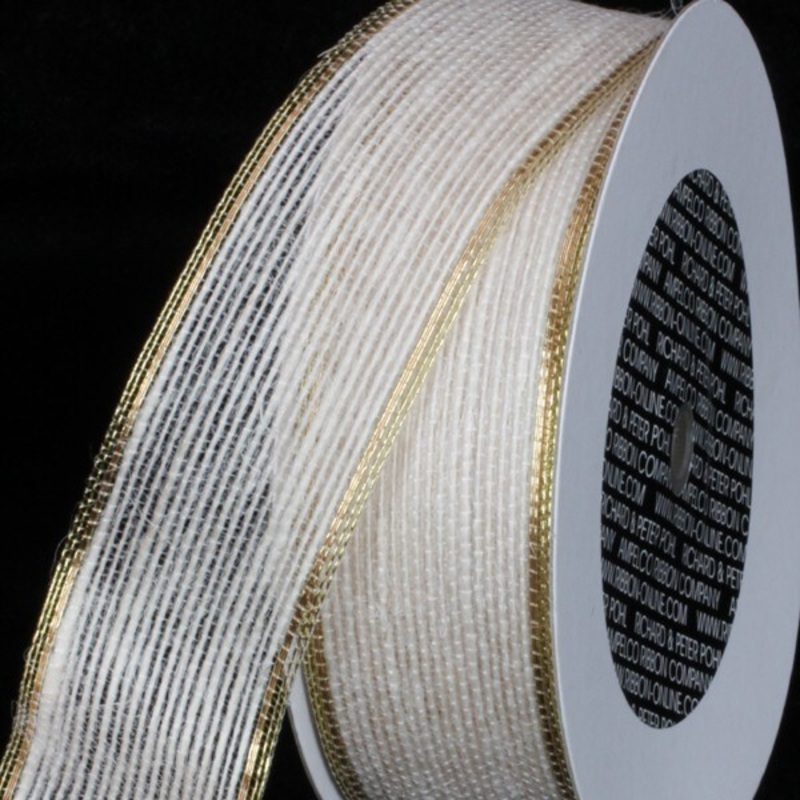 The Ribbon People White and Gold Edge Wired Craft Ribbon 1.5″ x 40 Yards