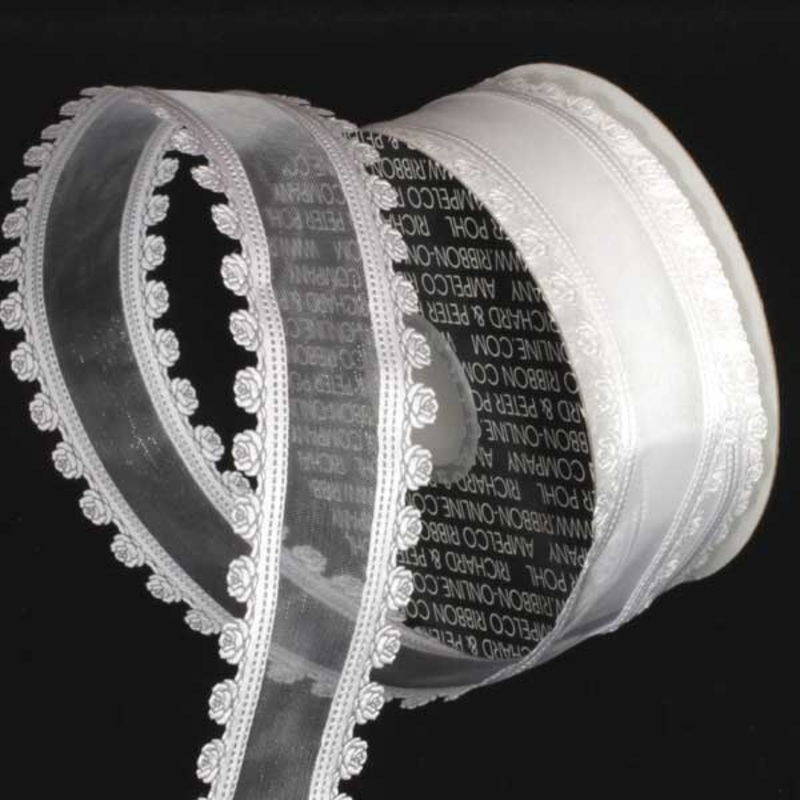 The Ribbon People White Floral Edge Wired Craft Ribbon 1.5″ x 80 Yards