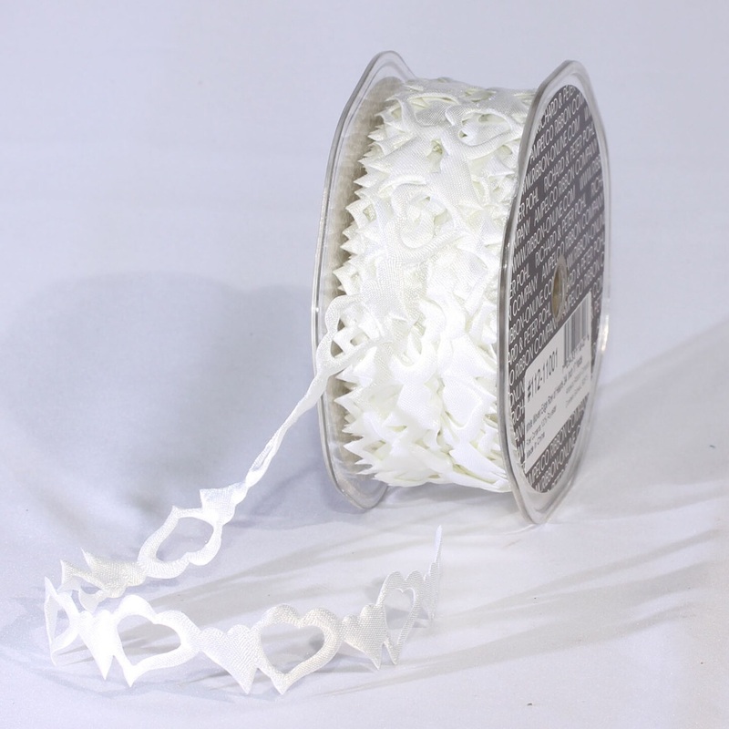 The Ribbon People White Row of Hearts Woven Edge Craft Ribbon 0.75″ x 17 Yards