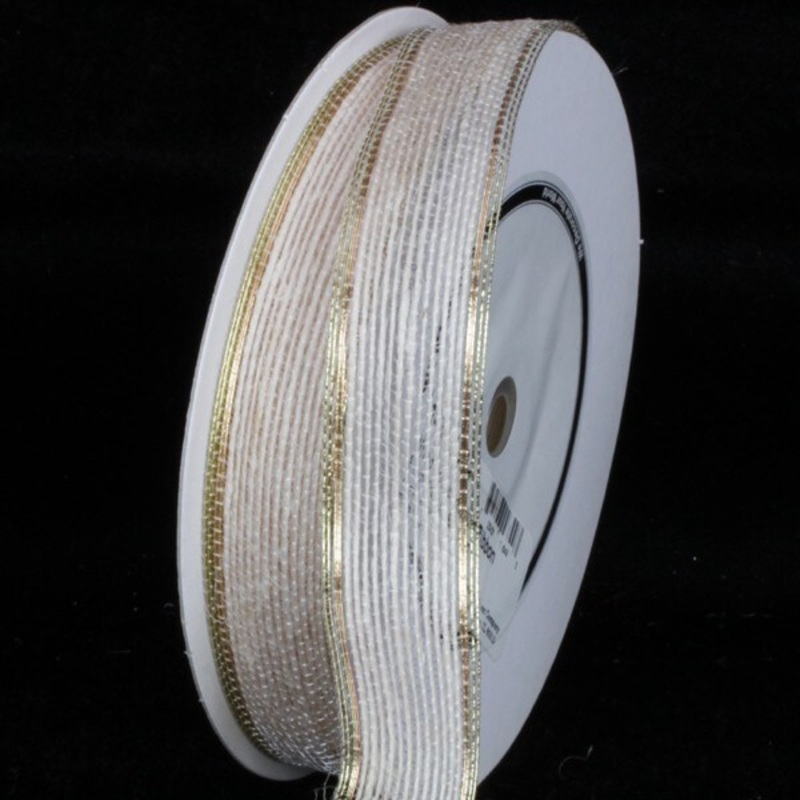 The Ribbon People White and Gold Edge Wired Craft Ribbon 1″ x 80 Yards