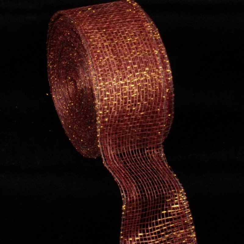 The Ribbon People Wine Red and Gold Wired Sinamay Abaca Fiber Ribbon 2″ x 64 Yards
