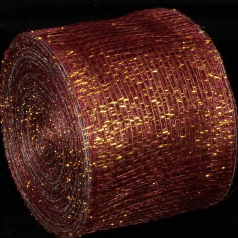 The Ribbon People Wine Red and Gold Wired Sinamay Abaca Fiber Ribbon 3″ x 64 Yards