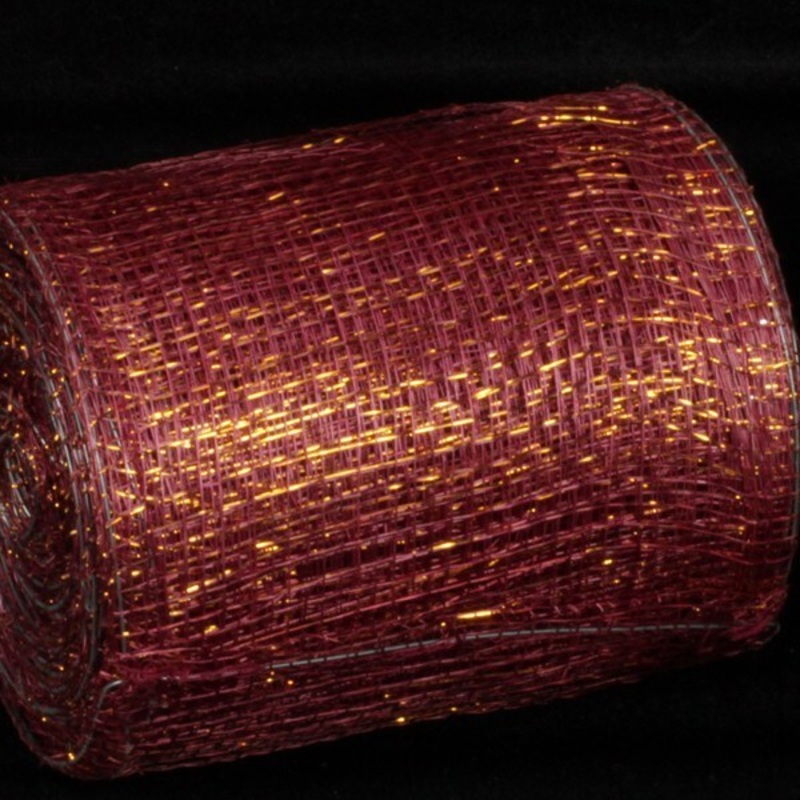 The Ribbon People Wine Red and Gold Wired Sinamay Abaca Fiber Ribbon 5″ x 32 Yards