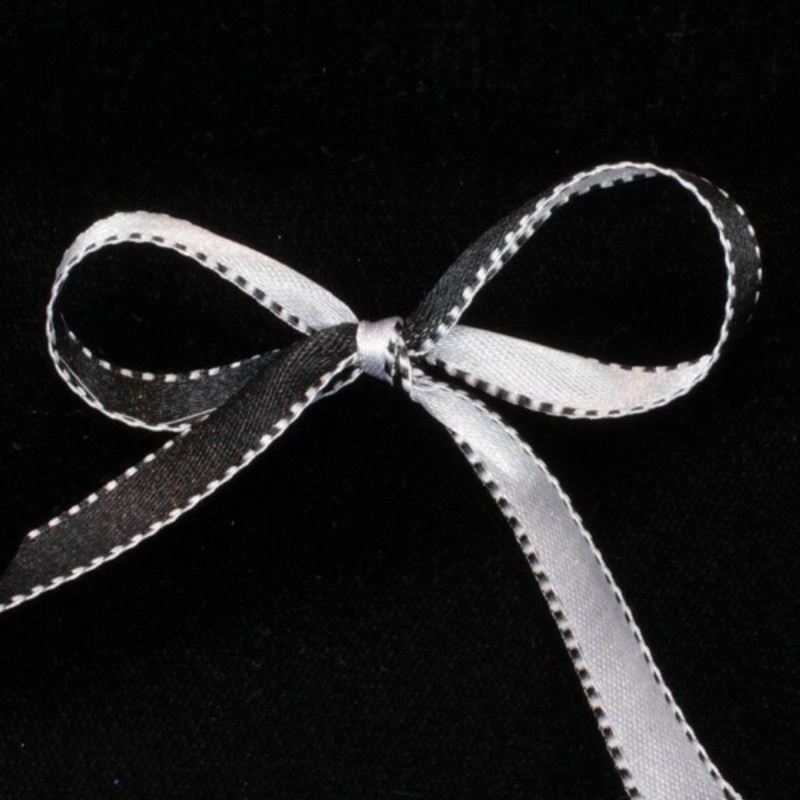 The Ribbon People Black and White Double Sided Craft Ribbon with Stitch Edge 0.25″ x 110 Yards