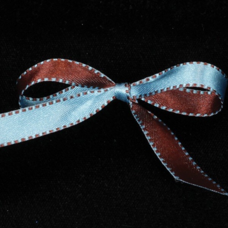 The Ribbon People Blue and Brown Double Sided Craft Ribbon with Stitch Edge 0.25″ x 110 Yards