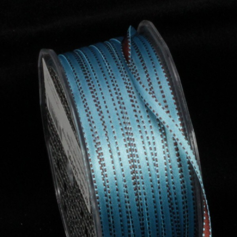 The Ribbon People Blue and Brown Double Sided Craft Ribbon with Stitch Edge 0.25″ x 220 Yards