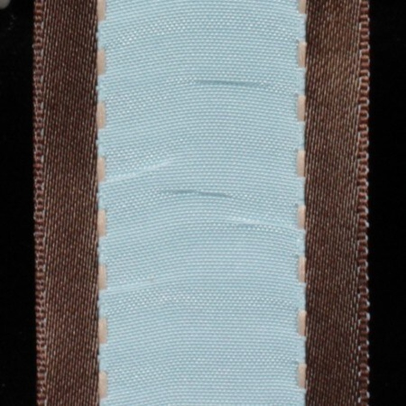 The Ribbon People Blue and Brown Taffeta Gathered Wire Craft Ribbon 1.5″ x 27 Yards