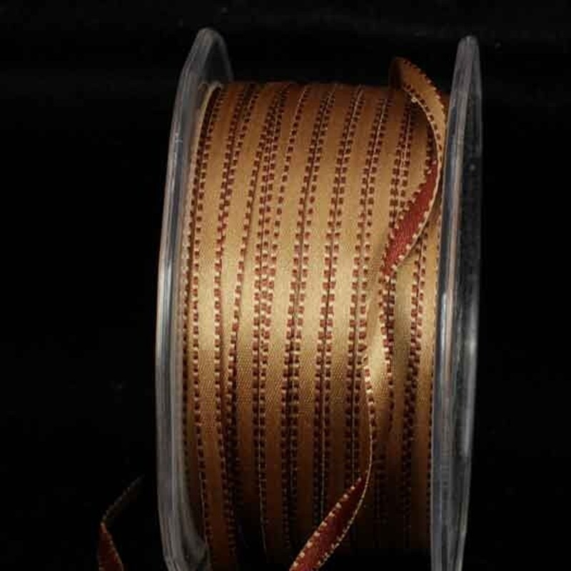 The Ribbon People Brown and Gold Double Sided Satin with Stitched Edge Craft Ribbon 3/16″ x 220 Yards