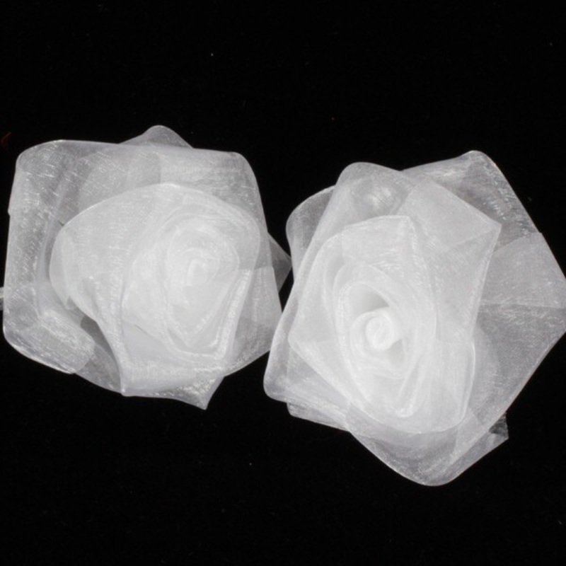 The Ribbon People Club Pack of 36 Sheer White Rose Craft Ribbon Flowers 3″