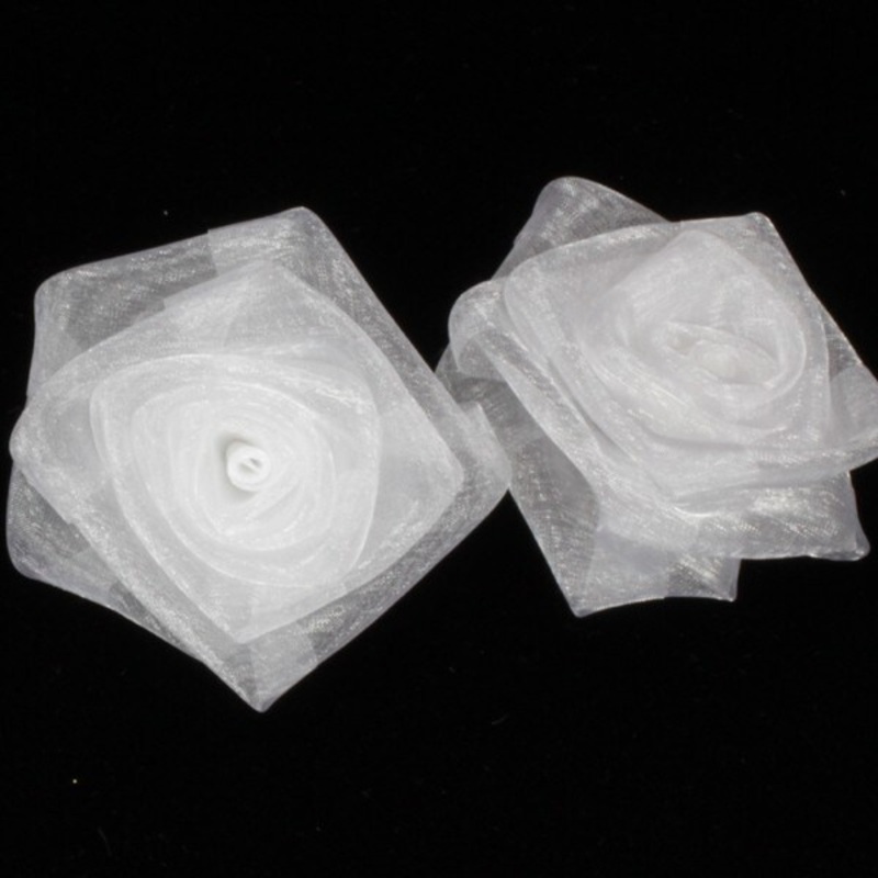 The Ribbon People Club Pack of 48 Sheer White Rose Craft Ribbon Flowers 2″