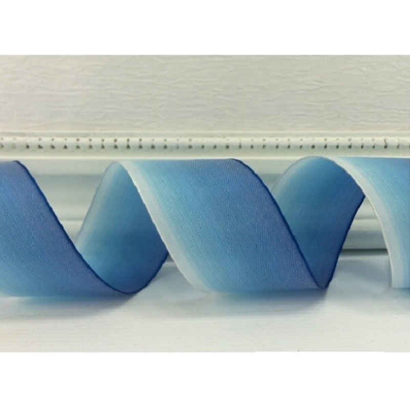 The Ribbon People Cobalt Blue and White Ombre Wired Craft Ribbon 0.75″ x 54 Yards