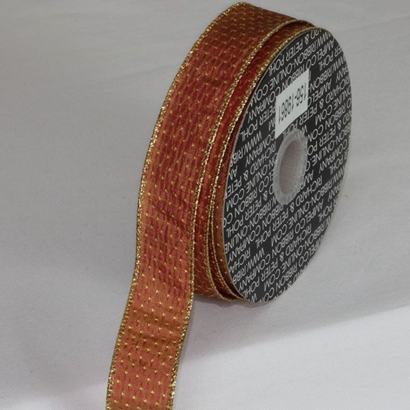 The Ribbon People Copper Brown and Gold Mini Diamonds Wired Craft Ribbon 1″ x 80 Yards