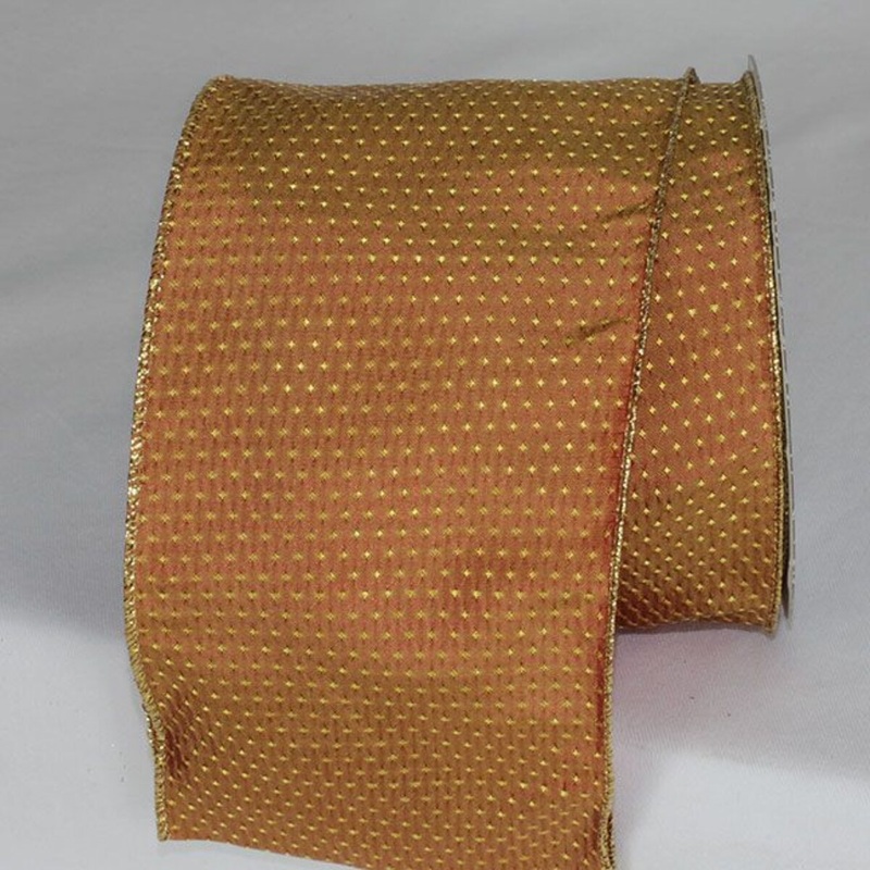 The Ribbon People Copper Brown and Gold Mini Diamonds Wired Craft Ribbon 4″ x 20 Yards