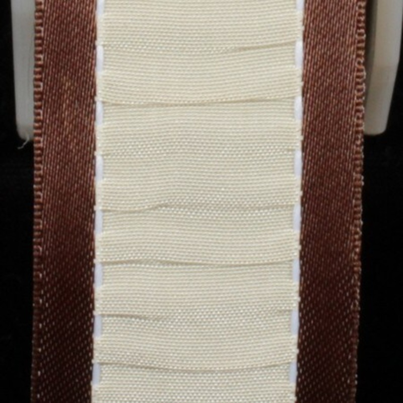 The Ribbon People White and Brown Taffeta Gathered Wire Craft Ribbon 1.5″ x 27 Yards