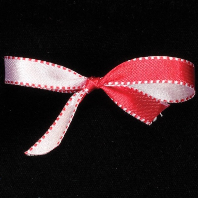 The Ribbon People White and Red Double Sided Craft Ribbon with Stitch Edge 0.25″ x 110 Yards