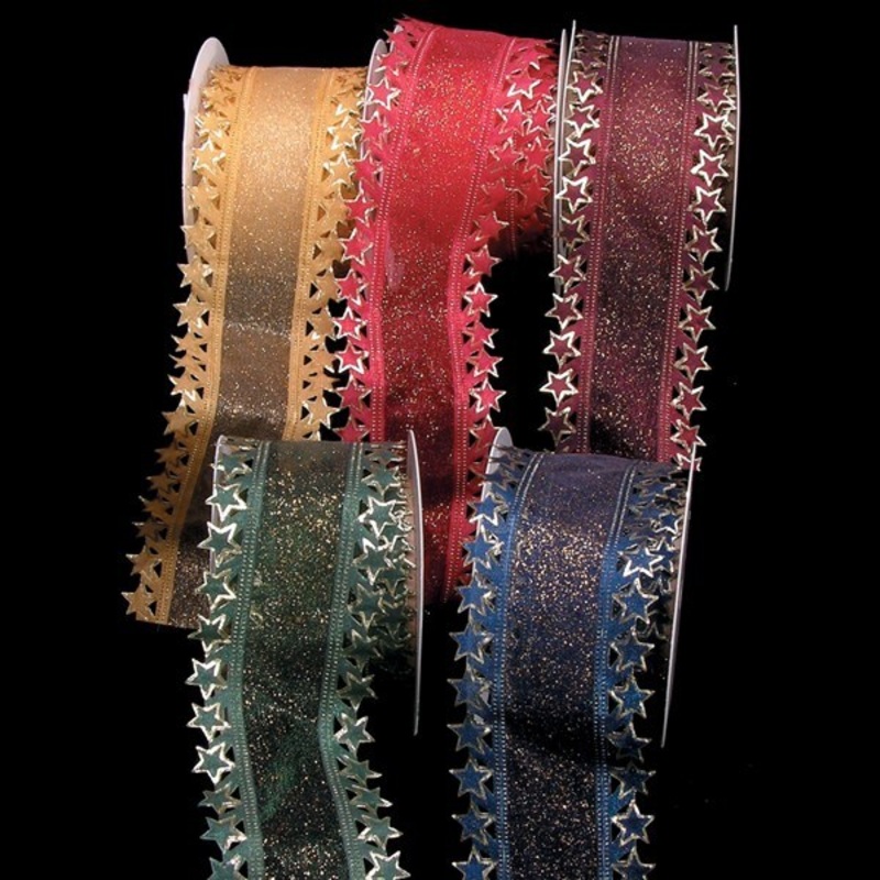The Ribbon People Blue and Gold Star Edge Wired Craft Ribbon 2.5″ x 20 Yards