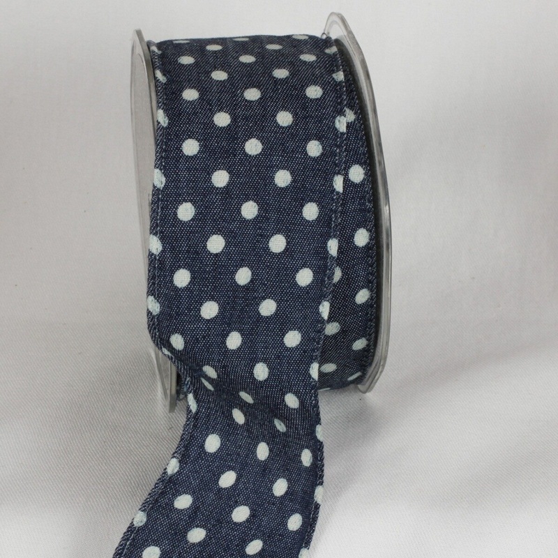 The Ribbon People Blue Small Polka Dots Wired Craft Ribbon 2″ x 40 Yards