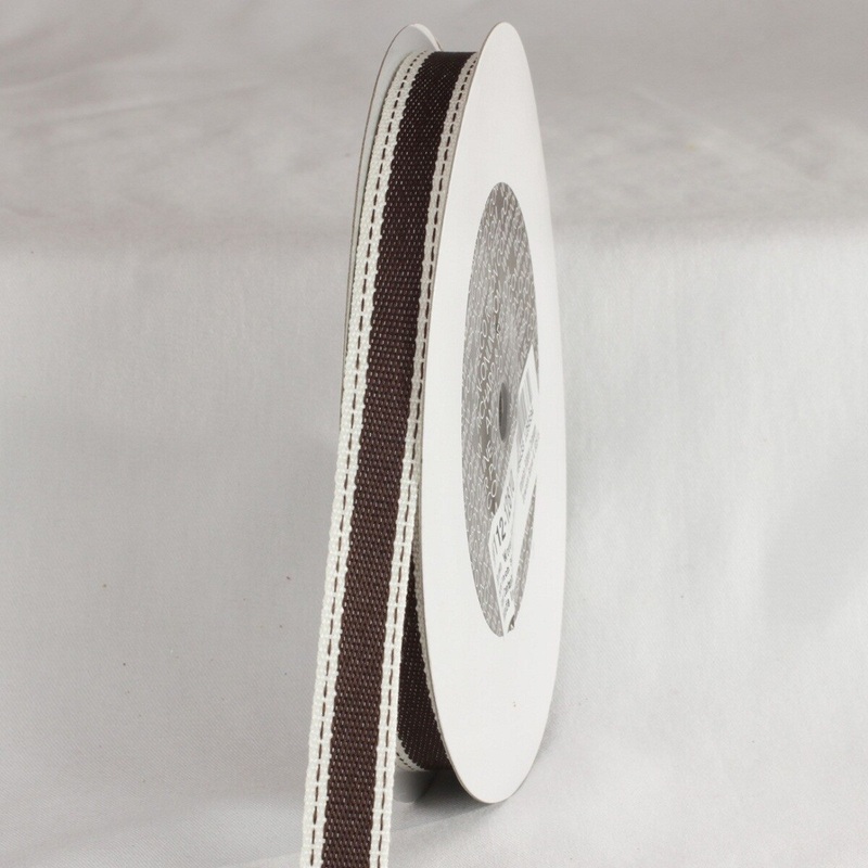 The Ribbon People Brown and White Stitch Woven Edge Craft Ribbon 0.5″ x 120 Yards