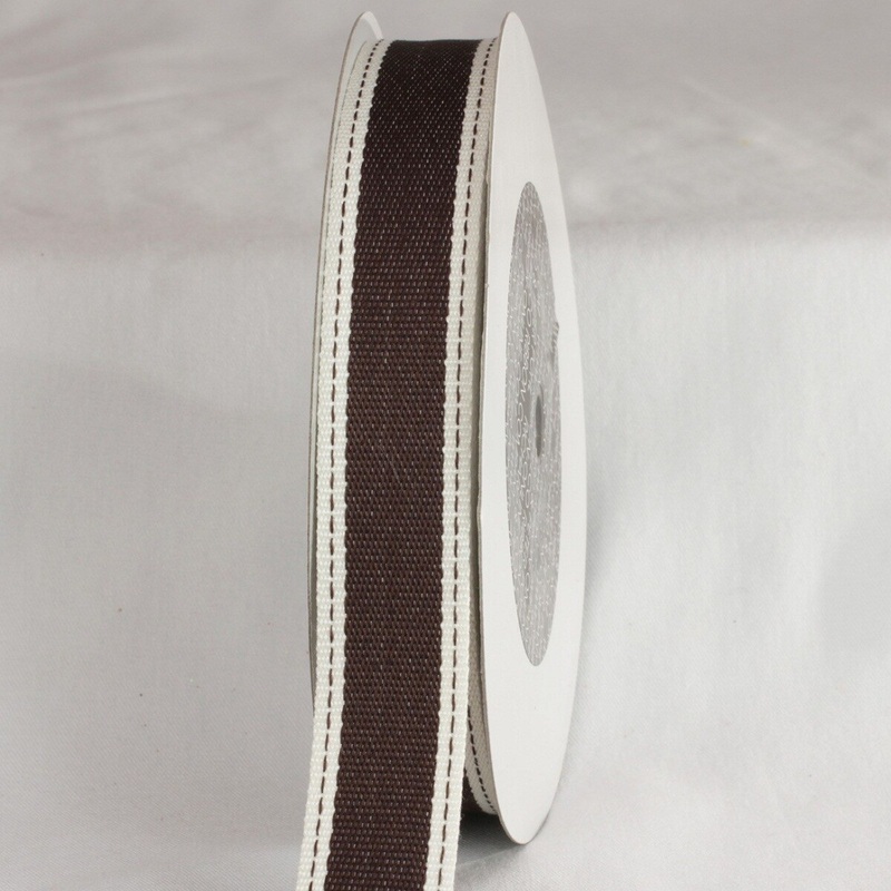 The Ribbon People Brown and White Stitch Woven Edge Craft Ribbons 1″ x 120 Yards