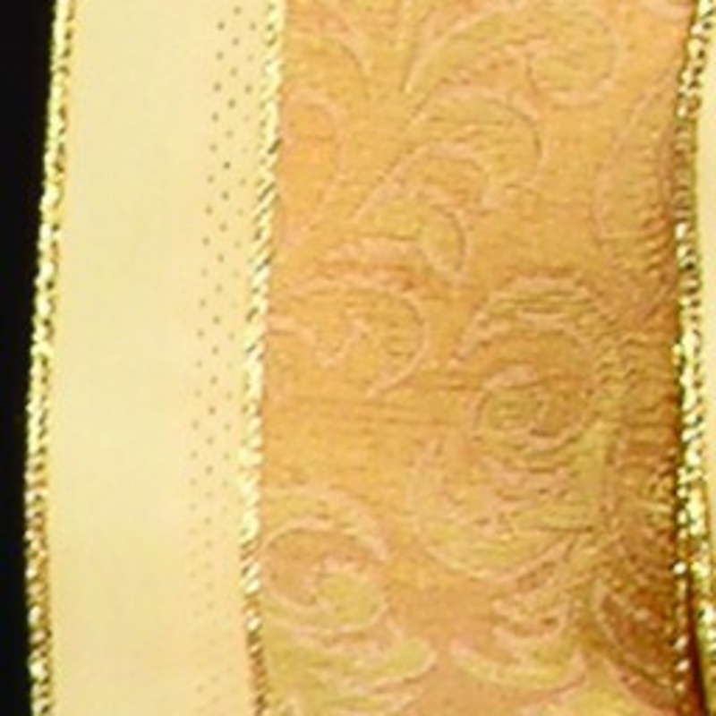 The Ribbon People Yellow and Gold Leaf Motif Wired Craft Ribbon 2.5″ x 20 Yards