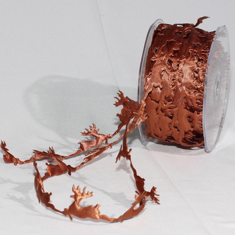 The Ribbon People Antique Brown Embossed Satin Reindeer 1″ x 20 Yards