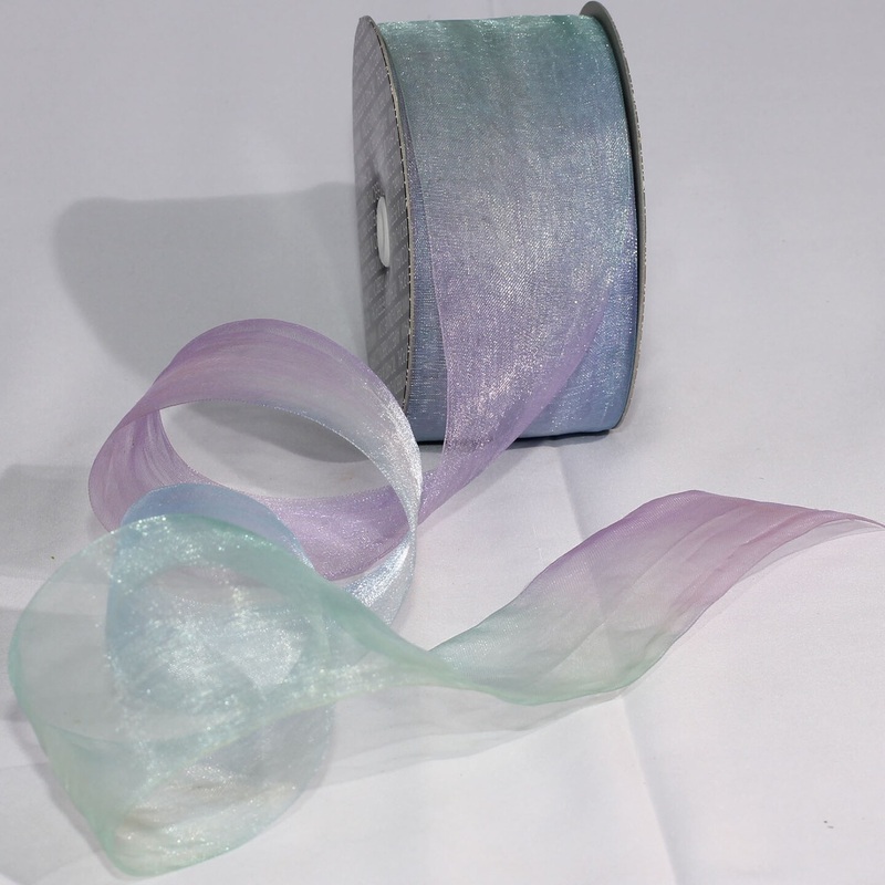 The Ribbon People Blue and Lavender Rainbow Organdy Ribbon 2″ x 55 Yards