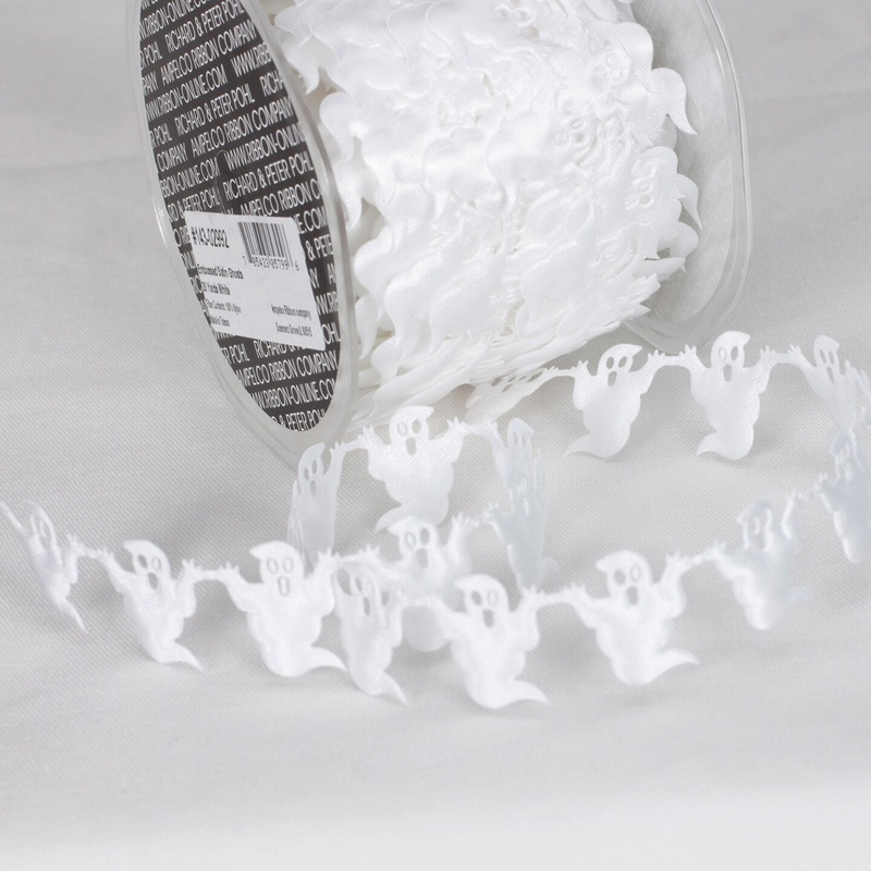The Ribbon People White Embossed Ghosts Craft Ribbon 1″ x 20 Yards