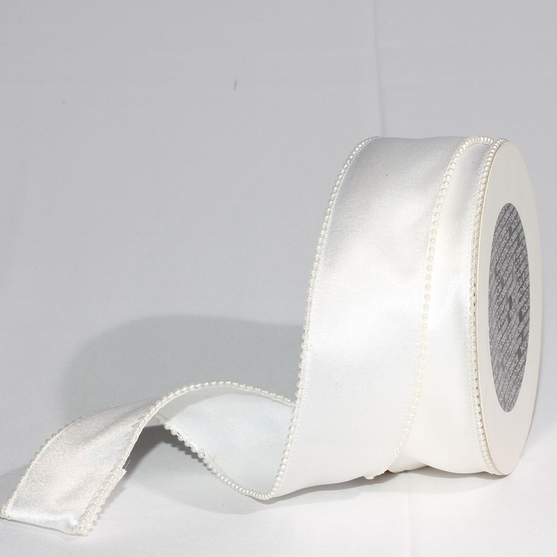 The Ribbon People White Pearl Edge Satin Wired Craft Ribbon 2″ x 20 Yards