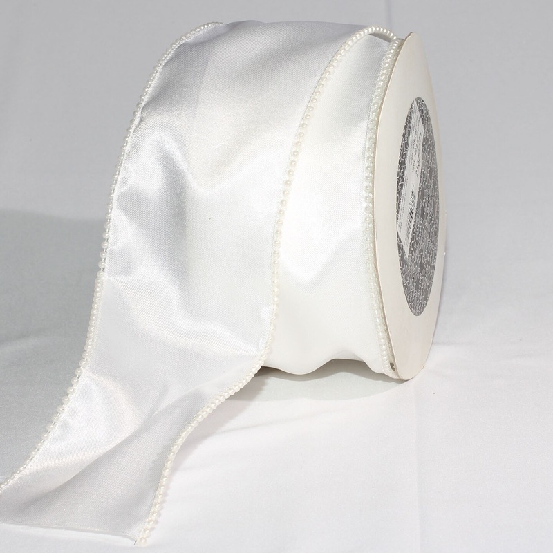 The Ribbon People White Pearl Edge Satin Wired Craft Ribbon 3″ x 20 Yards