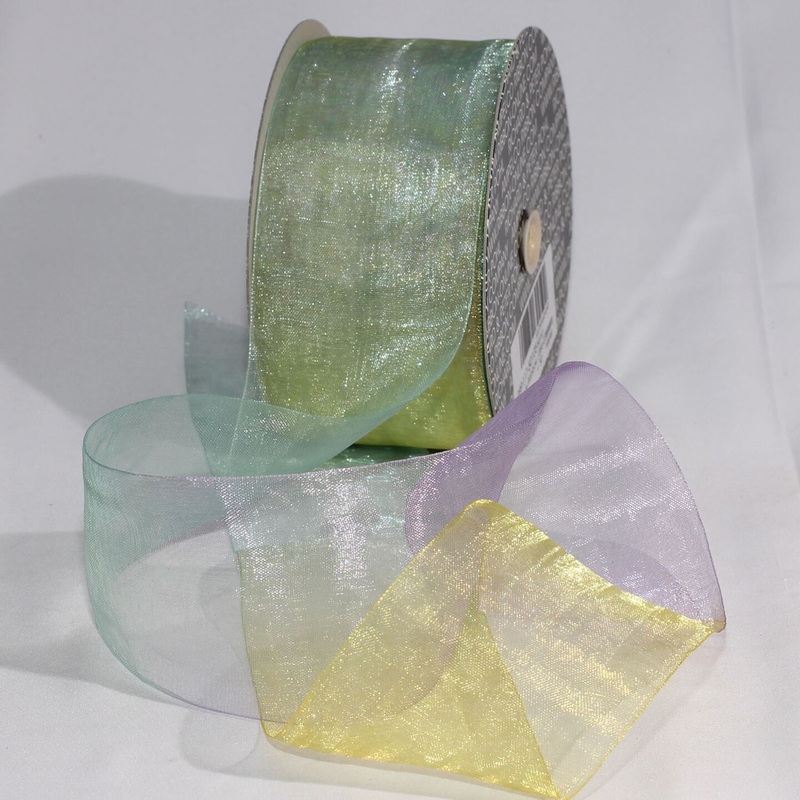 The Ribbon People Yellow and Lavender Rainbow Organdy Ribbon 2″ x 55 Yards