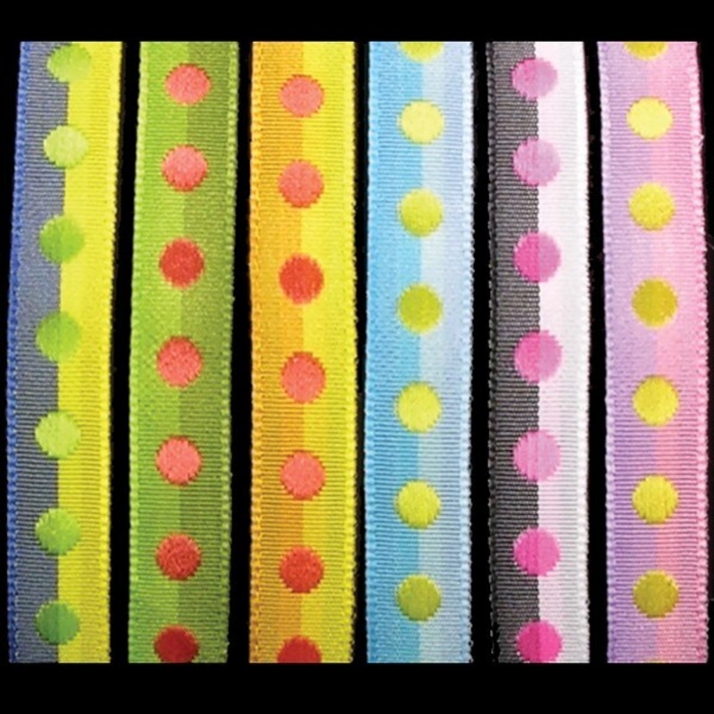 The Ribbon People Yellow and Orange Polka Dot Woven Taffeta Craft Ribbon 2.35″ x 55 Yards