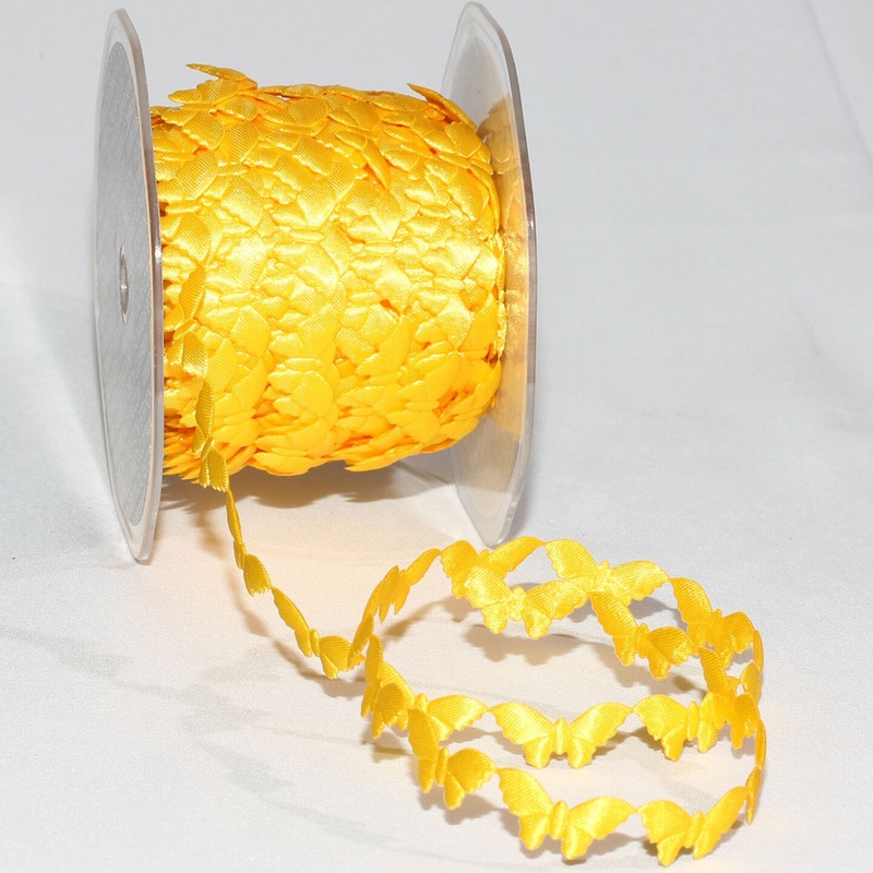 The Ribbon People Yellow Satin Butterfly Embossed Garland Craft Ribbon 0.5″ x 40 Yards