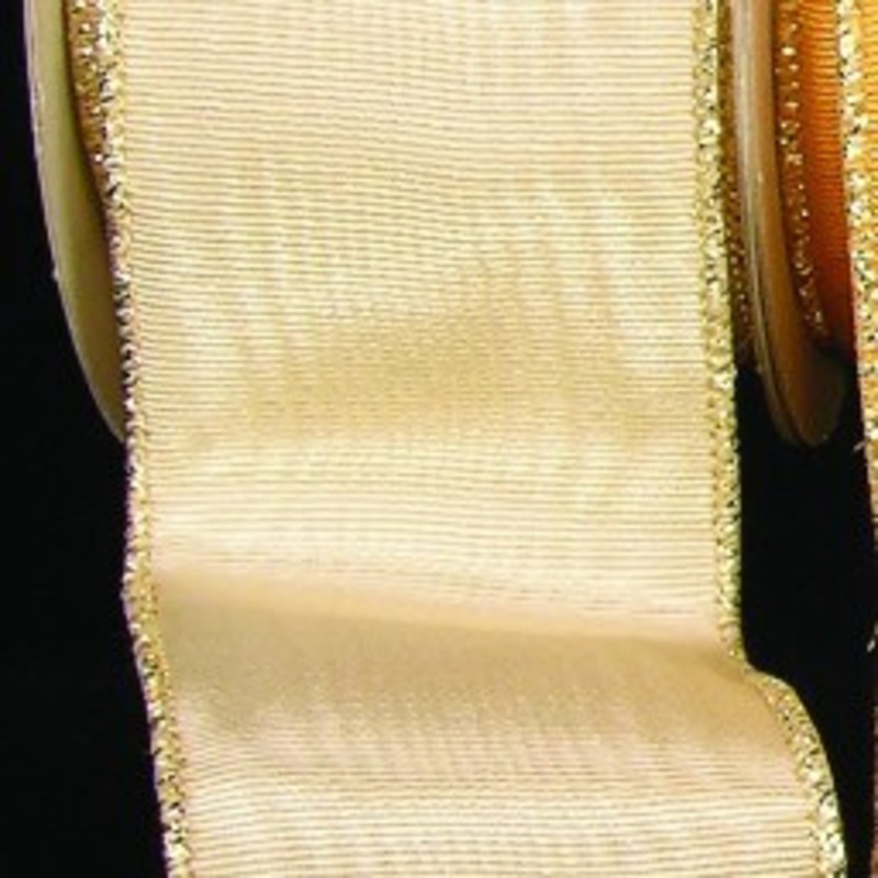 The Ribbon People Beige and Gold Symphony Moire Wired Edge Craft Ribbon 2″ x 44 Yards