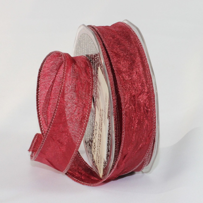 The Ribbon People Bordeaux Red Crinkled Satin Wired Craft Ribbon 1″ x 54 Yards