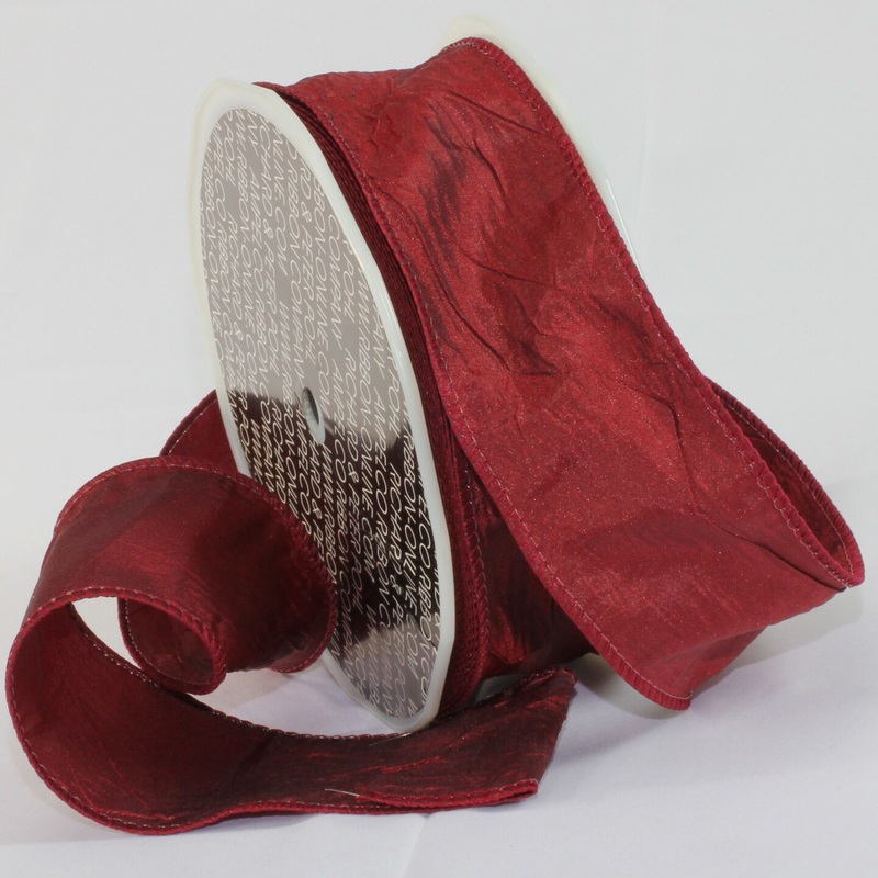 The Ribbon People Bordeaux Red Crinkled Satin Wired Craft Ribbon 2″ x 27 Yards