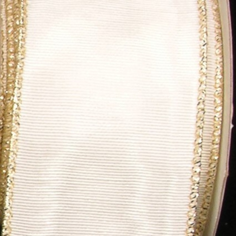The Ribbon People White and Gold Symphony Edge Wired Craft Ribbon 2″ x 44 Yards
