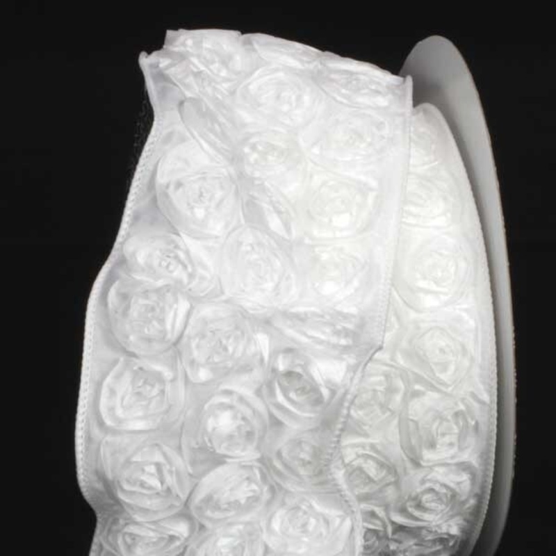The Ribbon People White Contemporary Roses Wired Craft Ribbon 4″ x 10 Yards