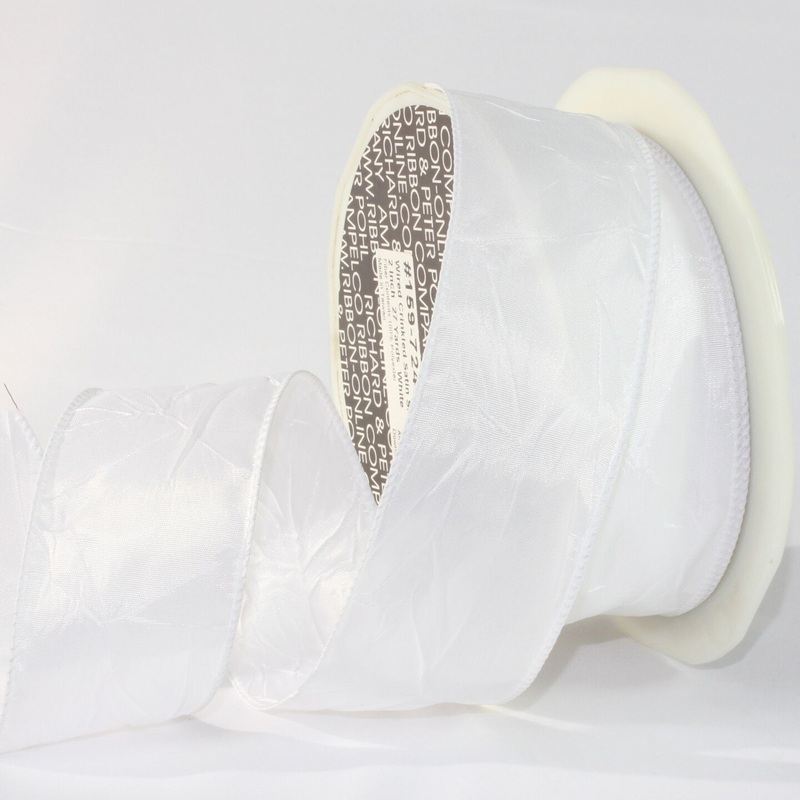 The Ribbon People White Crinkled Satin Wired Craft Ribbon 2″ x 54 Yards