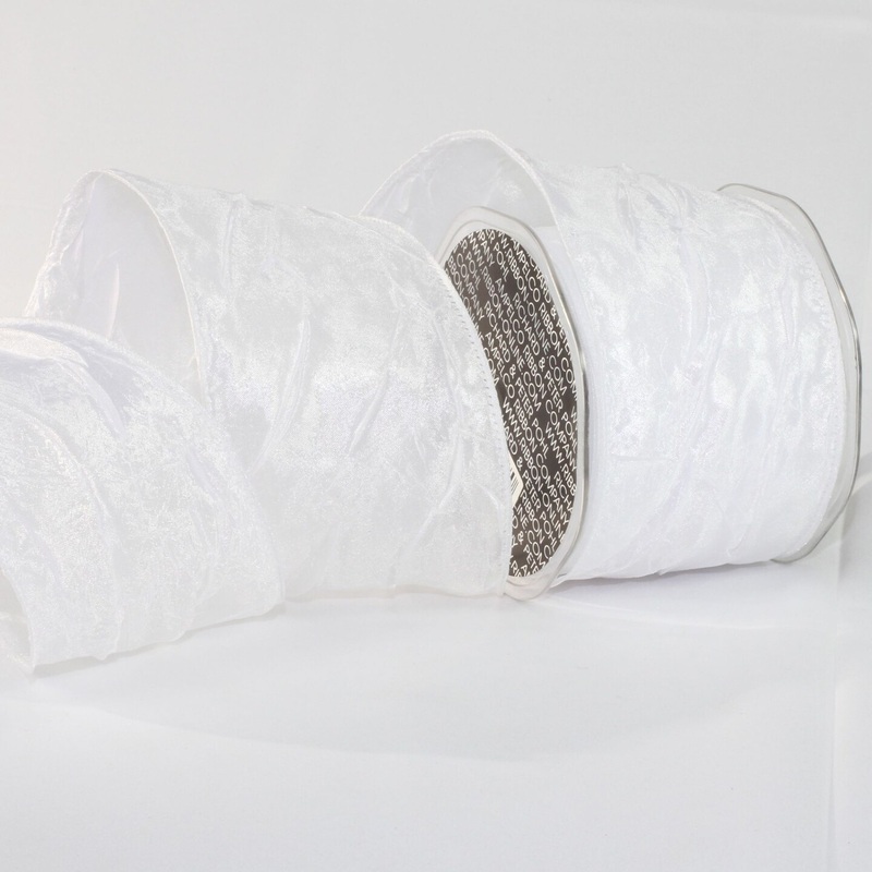 The Ribbon People White Crinkled Satin Wired Craft Ribbon 3″ x 27 Yards