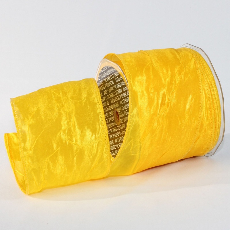 The Ribbon People Yellow Crinkled Satin Wired Craft Ribbon 3″ x 27 Yards