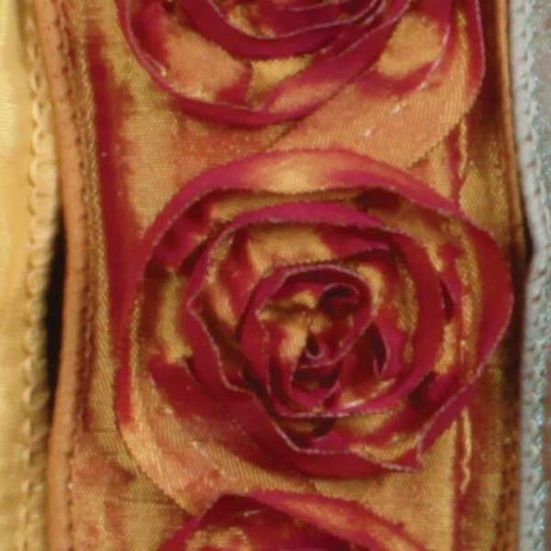 The Ribbon People Amber and Red Contemporary Roses Wired Craft Ribbon 1.5″ x 10 Yards