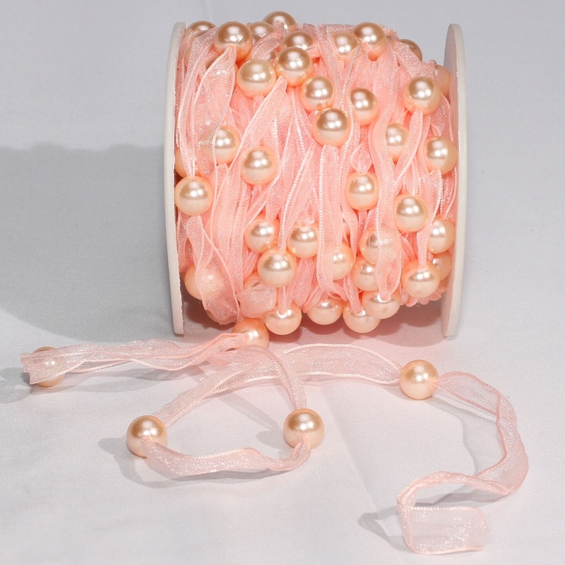 The Ribbon People Baby Pink Narrow Organdy Contemporary Craft Ribbon with Pearls 9.5″ mm x 27 Yards