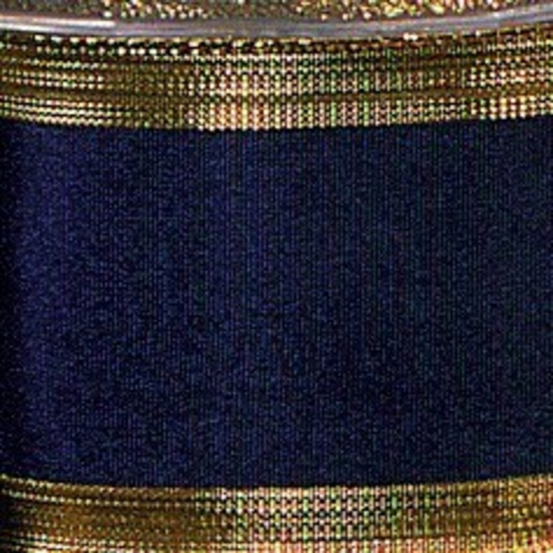 The Ribbon People Blue Navy and Gold Edge Wired Craft Ribbon 2.5″ x 27 Yards