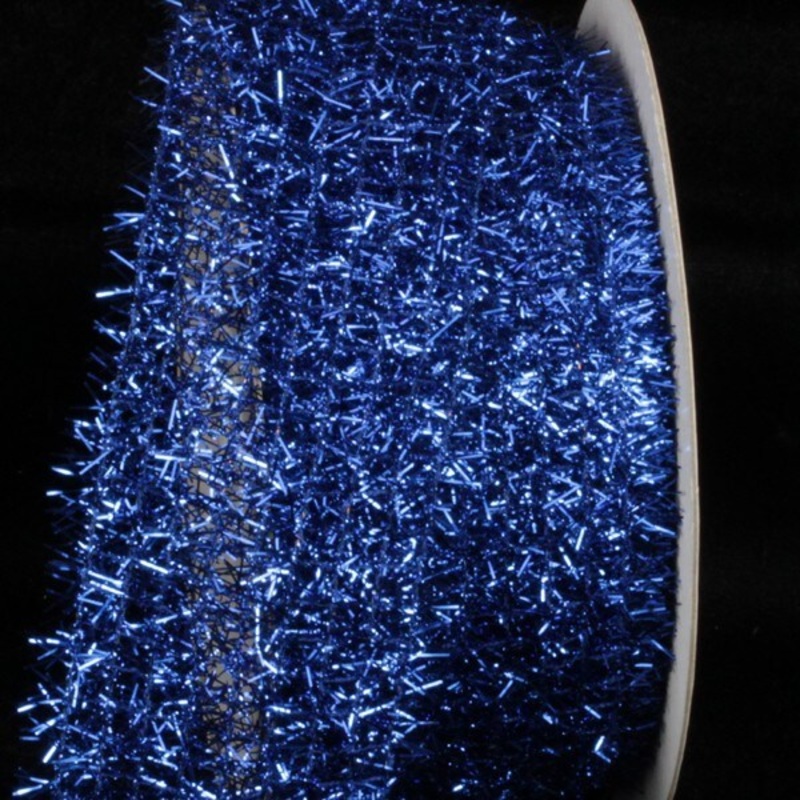 The Ribbon People Dark Blue Open Weave Fuzzy Wired Craft Ribbon 2.25″ x 20 Yards