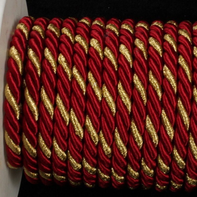 The Ribbon People Burgundy Red and Gold Braided Cording Braided Cording Wired Craft Ribbon 0.25″ x 16 Yards