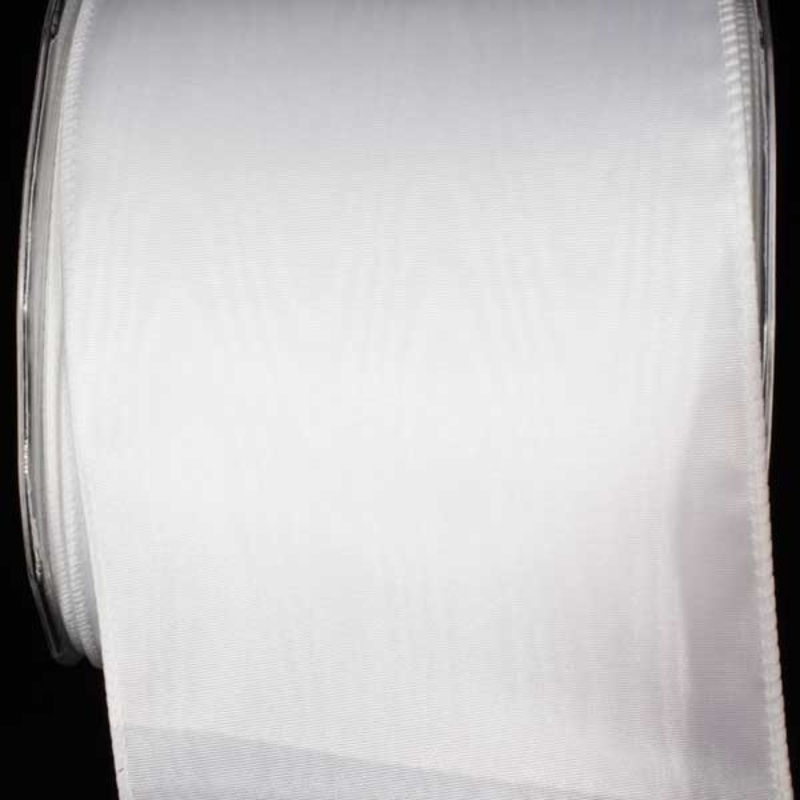 The Ribbon People White Solid Moire Wired Craft Ribbon 4″ x 20 Yards