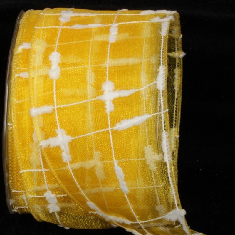 The Ribbon People Yellow and and White Contemporary Wired Craft Ribbon 2.5″ x 27 Yards