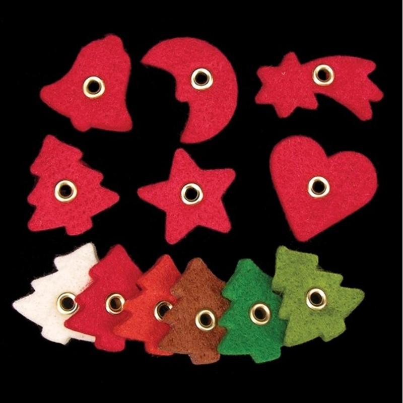 The Ribbon People Club Pack of 288 Rust Tree, Bell, Star, Moon, Heart, Shooting Star Felt Pieces 1″
