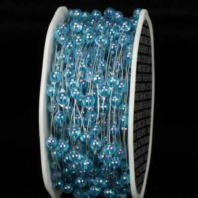 The Ribbon People White and Blue Pearls Wired Craft Ribbon Garland 0.25″ x 54 Yards